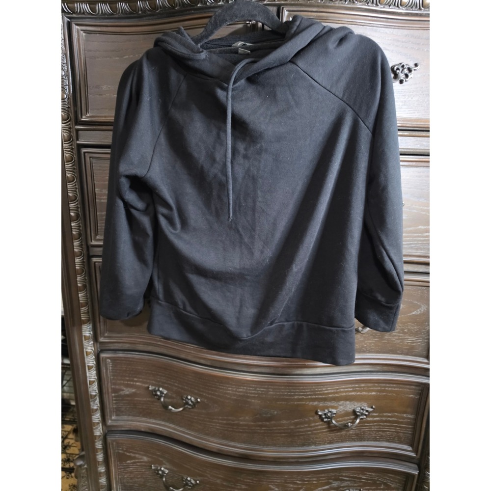 Eddie Bauer Womens Black Raglan Sleeve Pullover Hoodie Sweatshirt Small